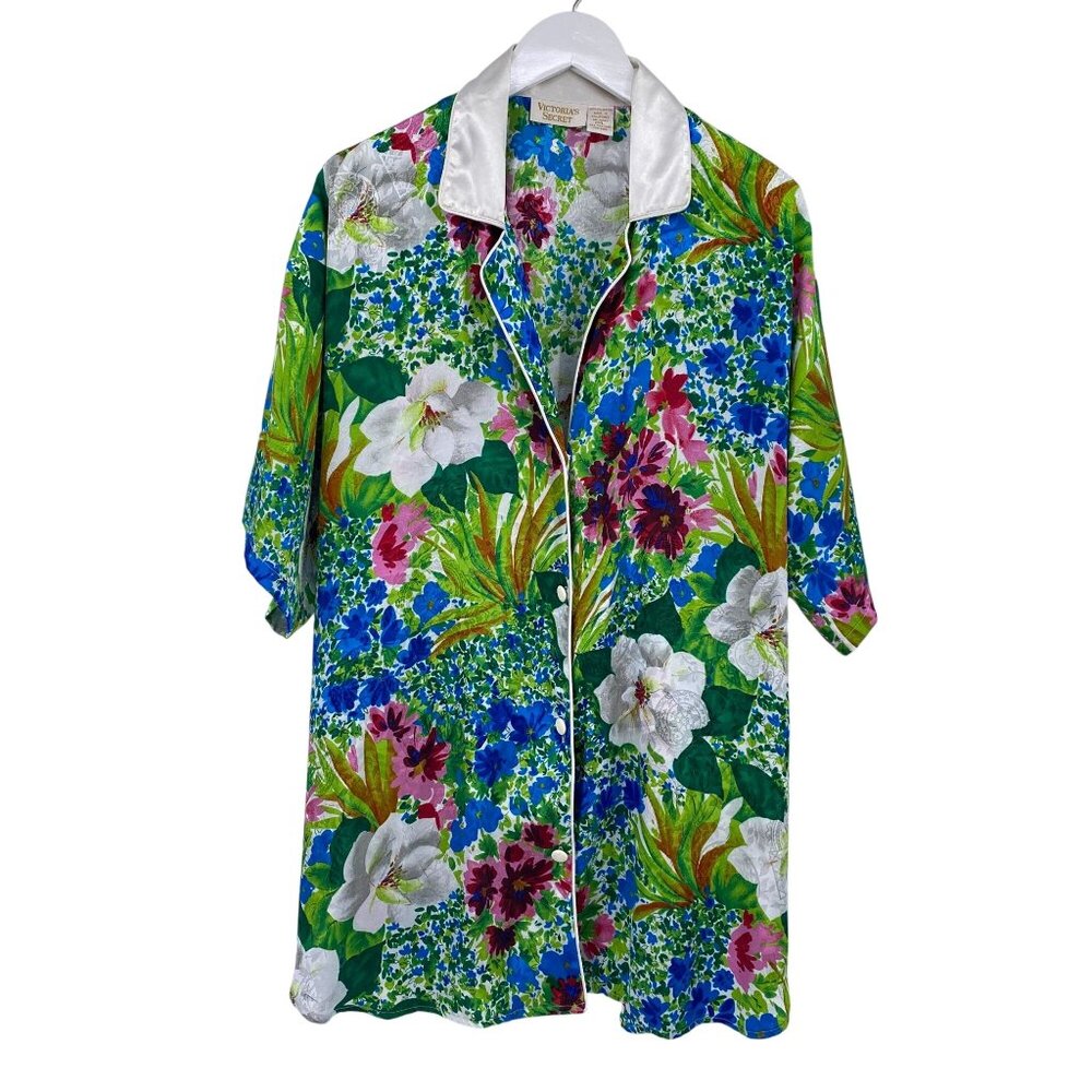 Victorias Secret Gold Label Floral satin sleep shirt size‎ Medium Large